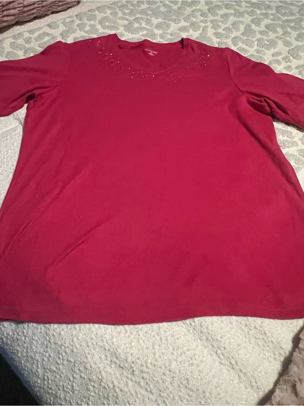 Allison Daley Raspberry Red Short Sleeve Embellished Tee